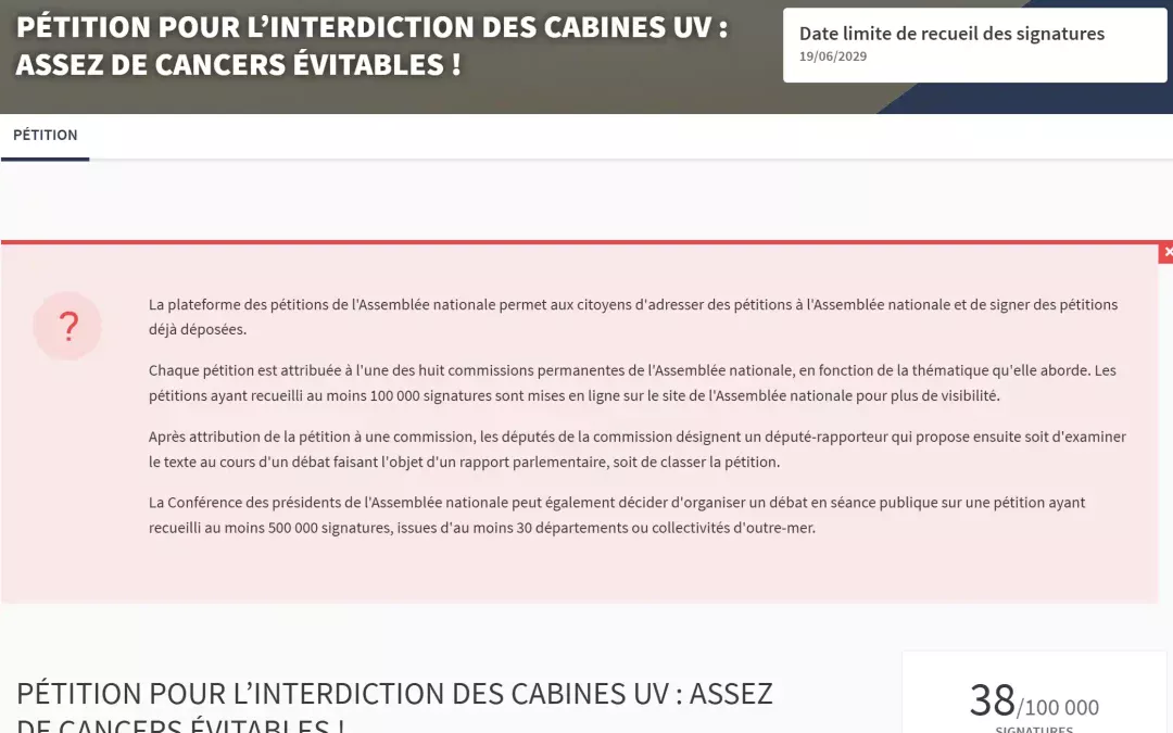 Pétition pour l’interdiction des CABINES U.V